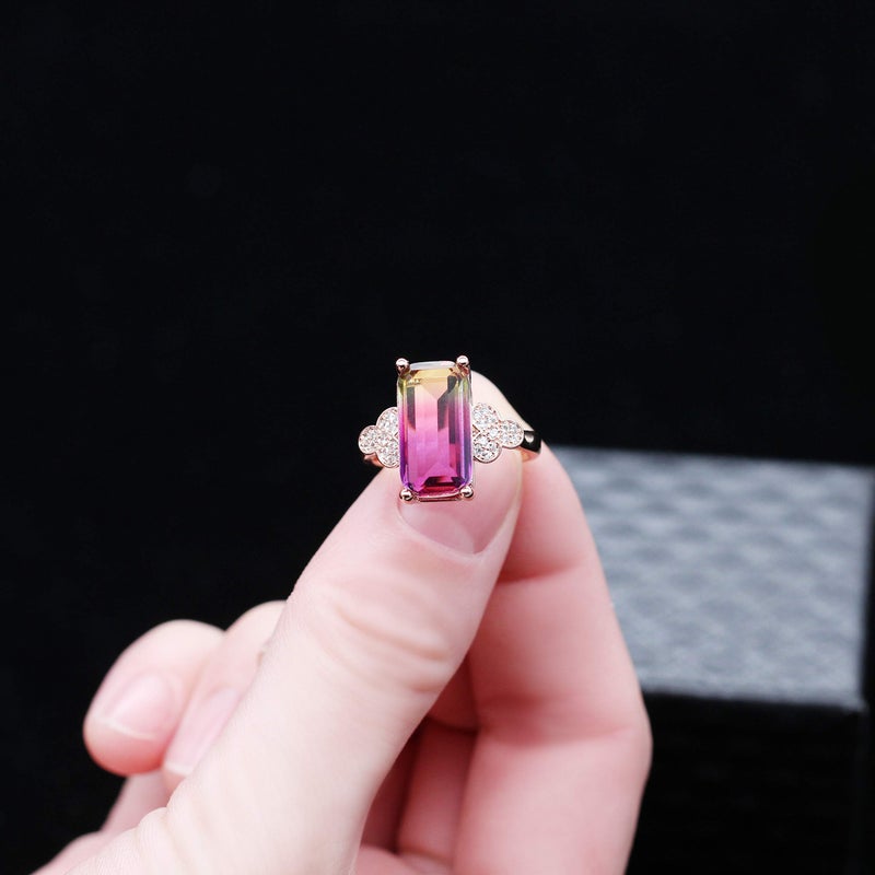 Uloveido Created Tourmaline Gemstone Rings18k Rose Gold Plated Ring with Big Rectangle Stone (size 6) RJ400 - Image 4